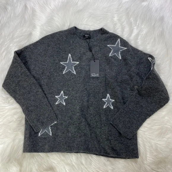 NWT Rails Virgo Heavy Wool Blend Sweater in Charcoal White Stars